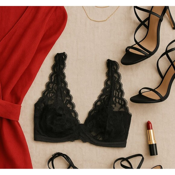 Natori Black Lace Unlined Underwire Demi Bra 32 C/D Coquette Office Siren - Picture 12 of 12